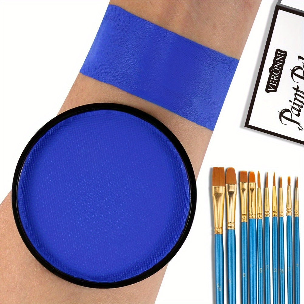 Water Activated Face Paint Kit 6 Colors with 10 Brushes, Water Based Face Body Paint Palette Black White Red