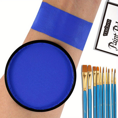 Water Activated Face Paint Kit 6 Colors with 10 Brushes, Water Based Face Body Paint Palette Black White Red