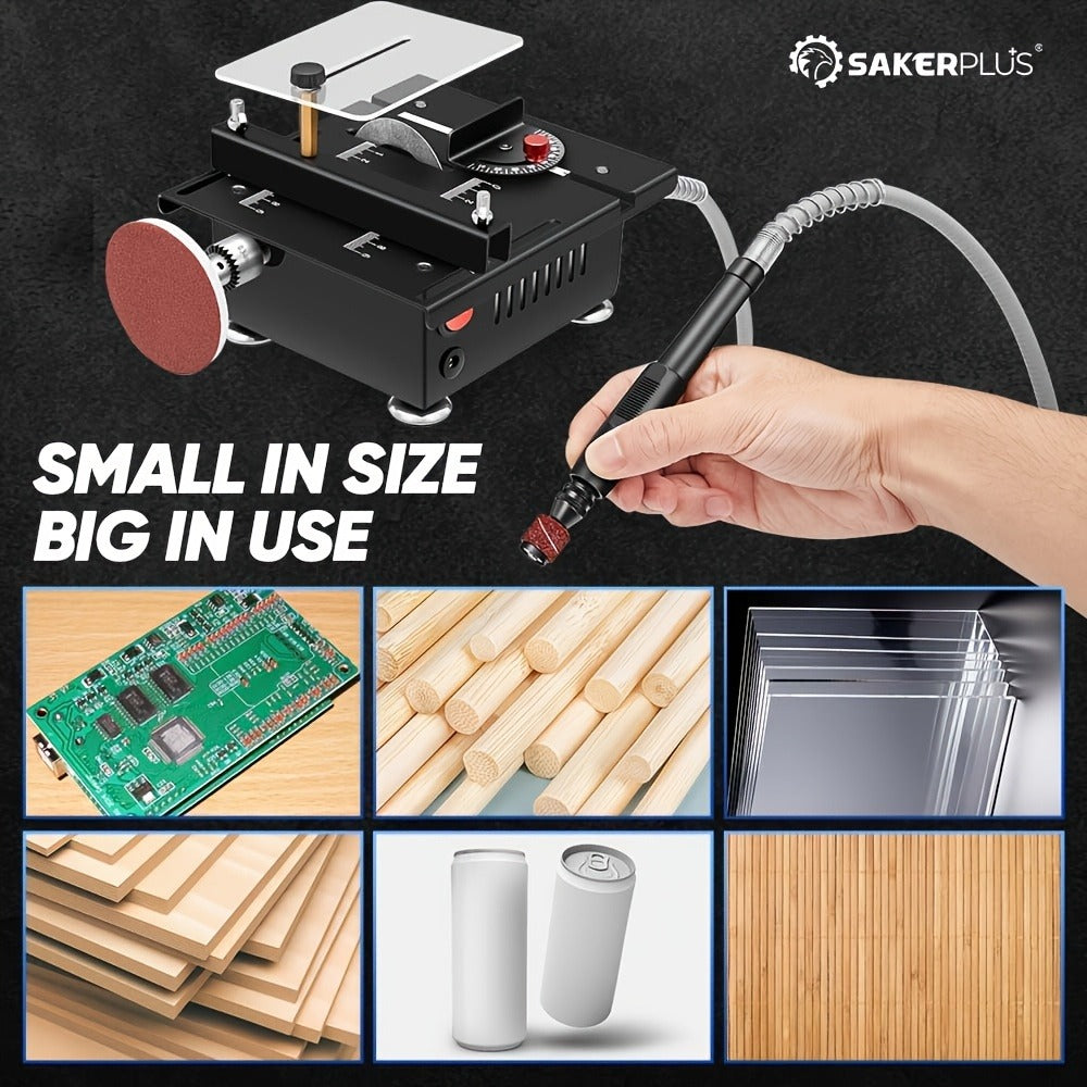 100W Electric Mini Table Saw with Woodworking Pen Set, 7-Speed & Angle Adjustable, 16mm Max Cutting Depth