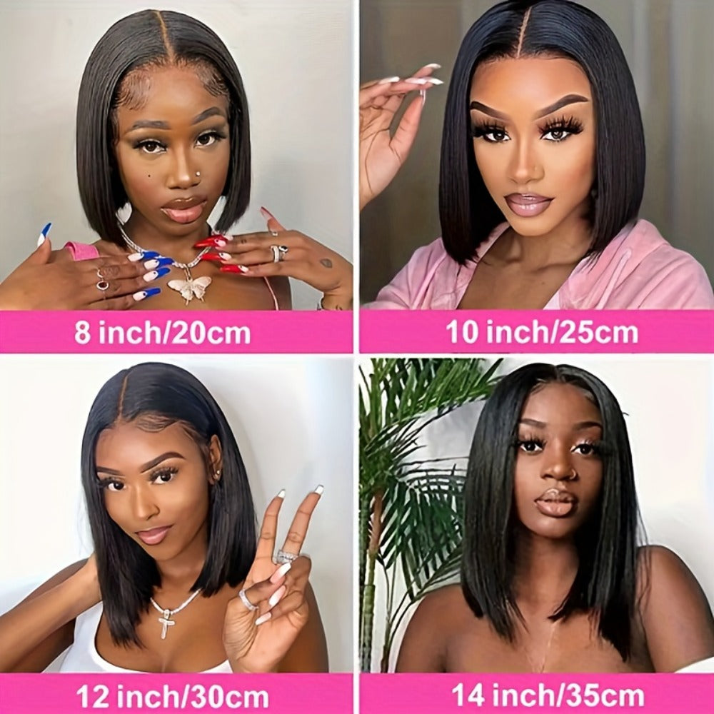 Bob Wig Human Hair 4x4 HD Lace Closure Glueless Short Straight Pre-Plucked Pre-Cut Lace Put, for Home, Travel and Salon Hair Styling