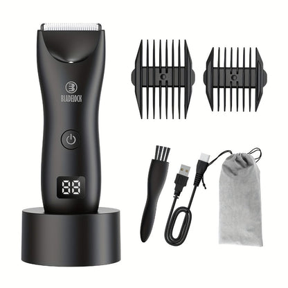 Manscaping Trimmer for Men IPX7 Waterproof Electric Groin & Ball Trimmer Ceramic Blades LCD Battery Display Replaceable Head
