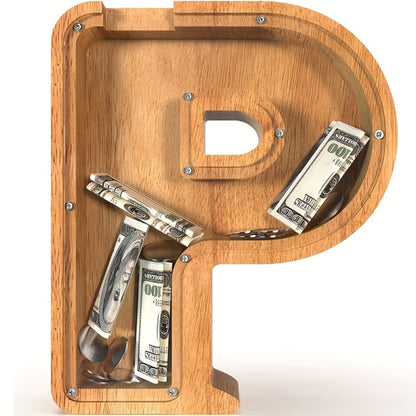 Wooden Letter Penny Bank – Alphabet Coin Bank Savings Box for Kids & Adults, Personalized Money Bank Birthday Gift