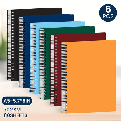 Spiral Notebooks 6 Pack Hardcover A5 Lined Journal College Ruled 480 Sheets 960 Pages No for Entryways, Bedrooms and Living Spaces