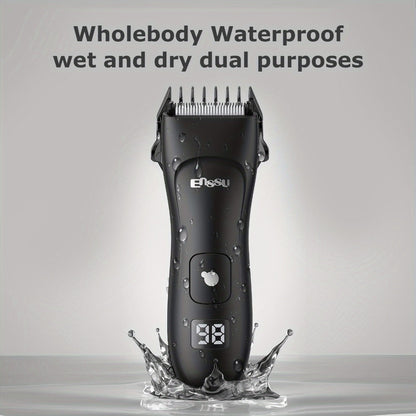 Ceramic-Blade Body Hair Trimmer with IPX7 Rating, LCD Display, Charging Stand and Black Housing