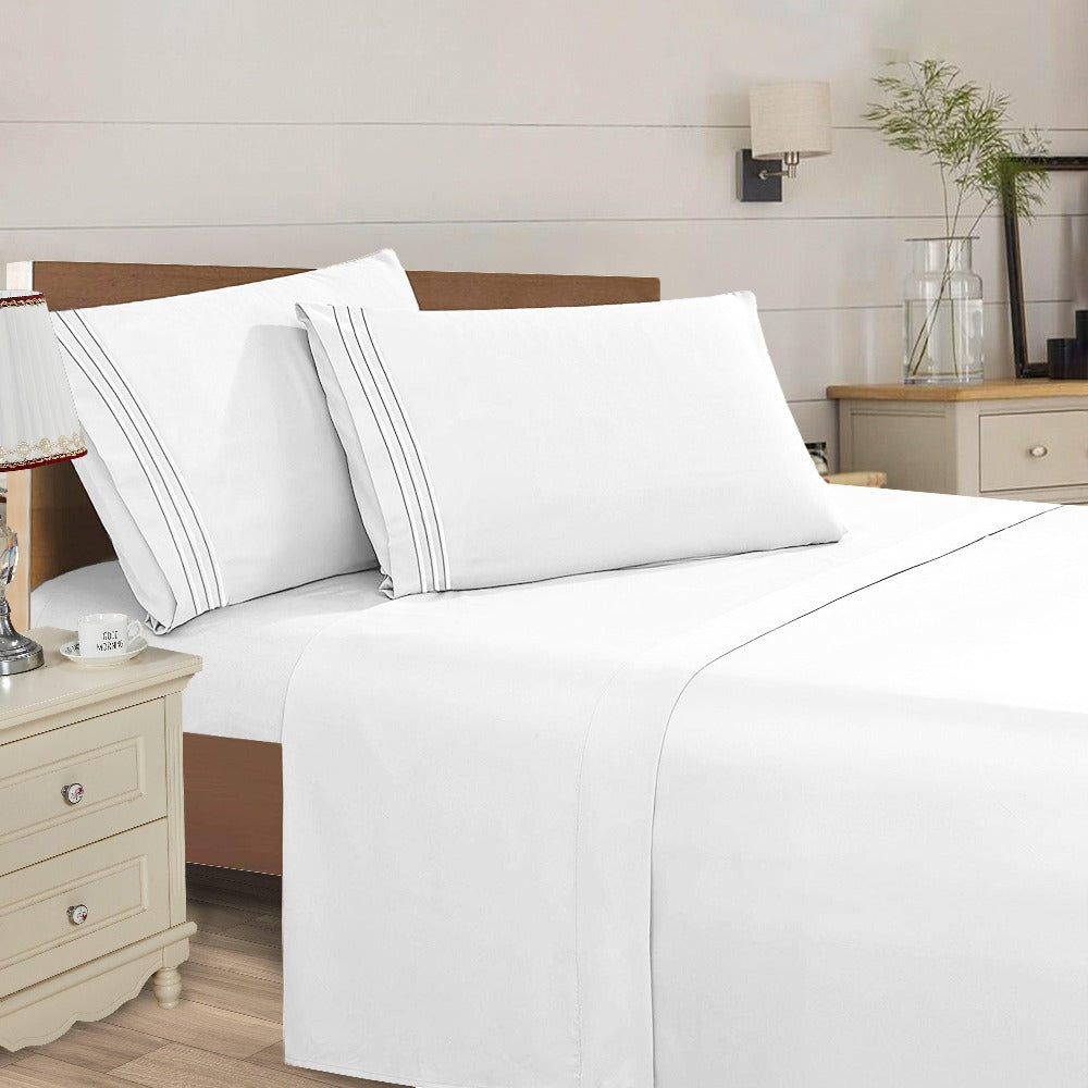Microfiber Bed Sheet Set 4-Piece Deep Pocket Cooling Sheets Twin Full Queen King Cal King Split King