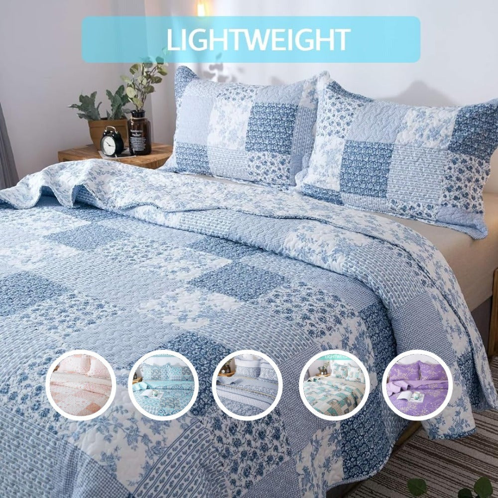 Floral Quilt Set Lightweight Bedspread Coverlet 2 or 3-Piece, All Season Hypoallergenic Breathable Paisley Patchwork Print Quilt for Bedroom