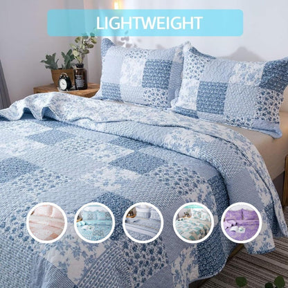 Floral Quilt Set Lightweight Bedspread Coverlet 2 or 3-Piece, All Season Hypoallergenic Breathable Paisley Patchwork Print Quilt for Bedroom