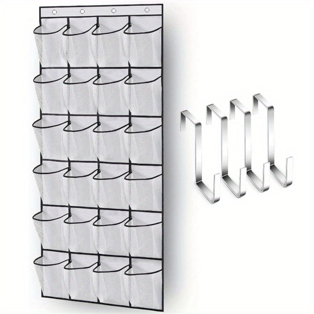 Over Door Shoe Organizer 24 Large Mesh Pockets, Foldable Breathable Hanging Storage Rack for Entryways, Bedrooms and Living Spaces
