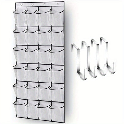 Over Door Shoe Organizer 24 Large Mesh Pockets, Foldable Breathable Hanging Storage Rack for Entryways, Bedrooms and Living Spaces