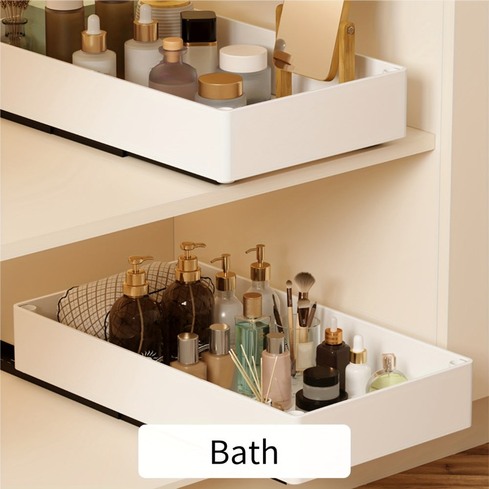 Pull-Out Cabinet Organizer 2-Pack Retractable Slide-Out Storage Bins No Drill Removable Kitchen Pantry Bathroom Shelf Organizer Boho Style