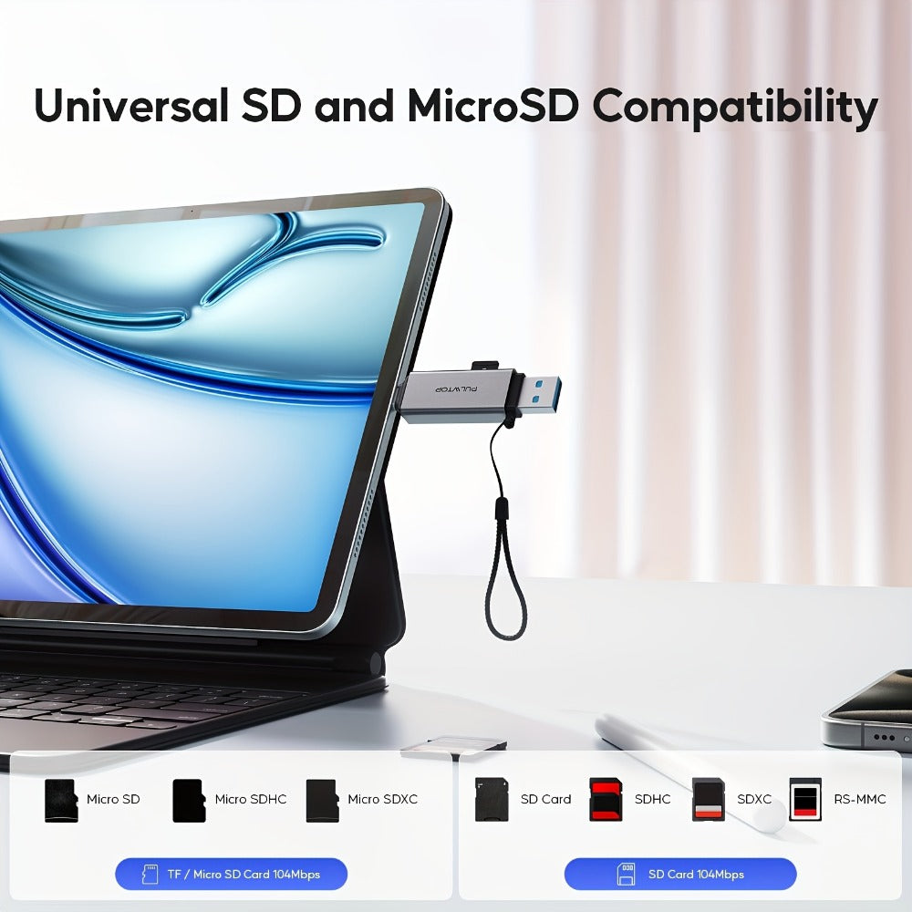 SD Card Reader USB 3.0 & USB-C Dual Slot Adapter for SD Micro SD SDHC SDXC MMC, PUWLTOP 5Gbps High-Speed Memory Card Reader