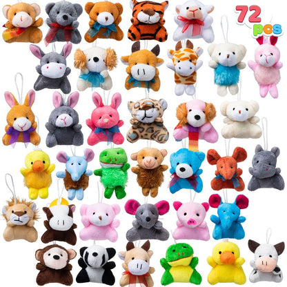 Mini Animal Plush Toy Assortment 72 Pack Bulk, 2.5-3 Inch Stuffed Animals for Party Favors, Carnival Prizes