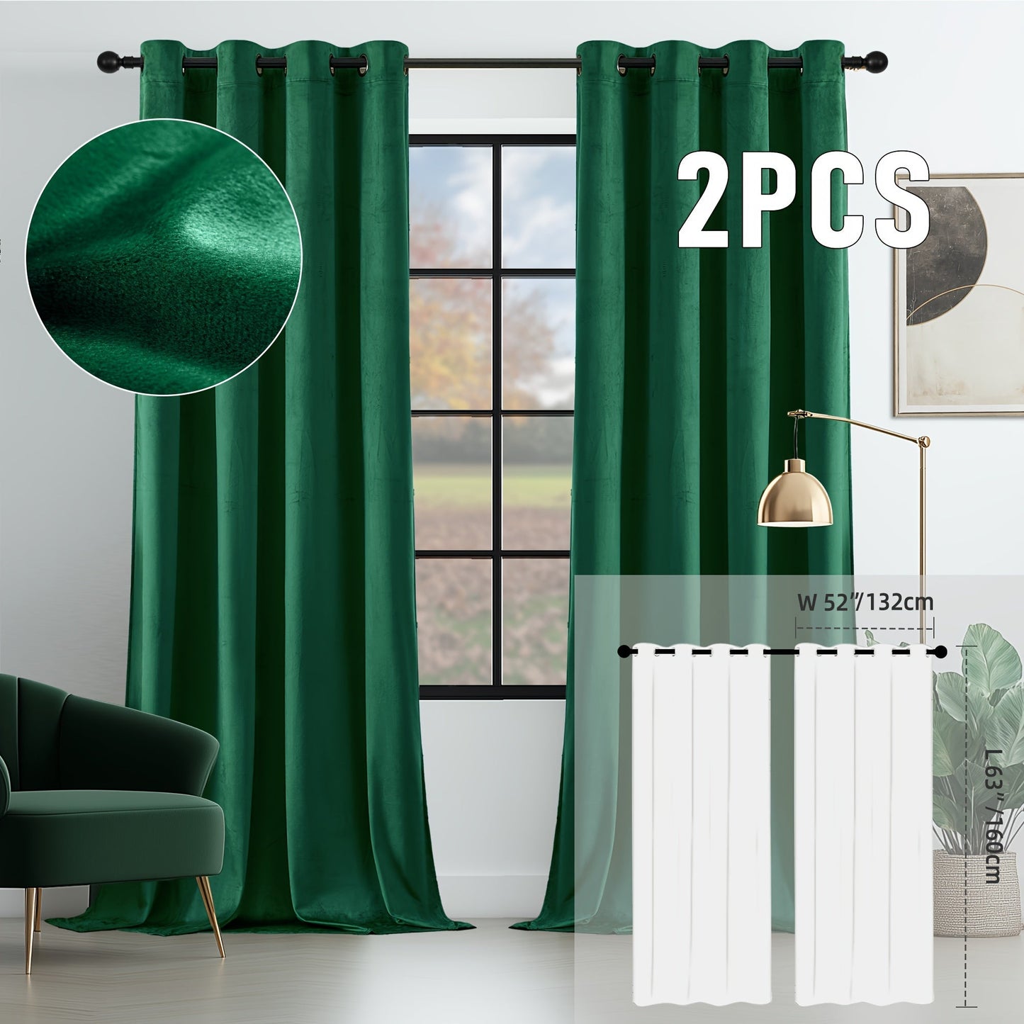 Velvet Room Darkening Curtains 2 Panels, Grommet Top Thermal Insulated Soundproof Blackout Curtains for Living Room Bedroom