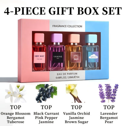 Perfume Gift Set Aroma Allure Four 20ml Eau de Parfum Sprays in Pink Blue Windowed Box for Women