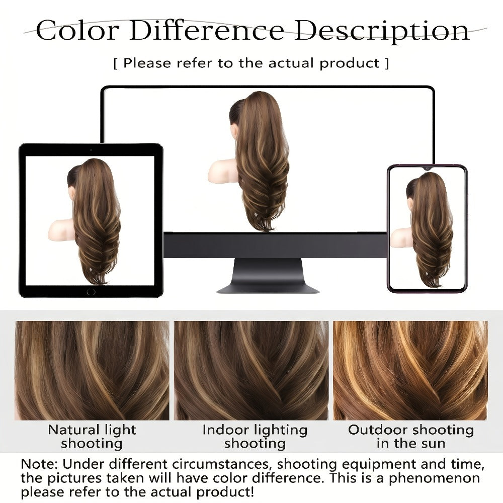 Drawstring Ponytail Extension for Women Long Wavy Layered Wrap Around Clip In Synthetic Pony Tail 26 Inch No Glue No Heat Blonde Brown Ash