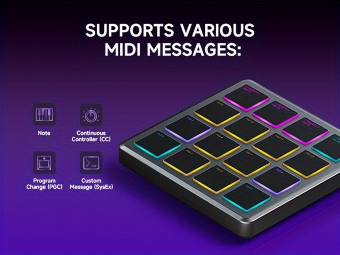 Donner Starrypad Mini MIDI Controller with 16 RGB Pads and Wireless detail image - detail view 14