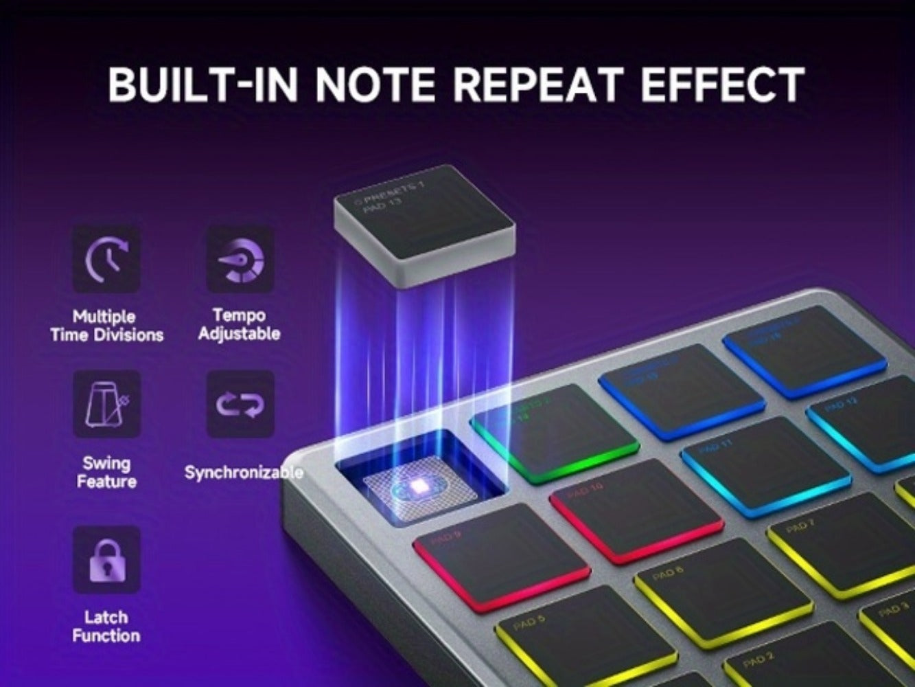 Donner Starrypad Mini MIDI Controller with 16 RGB Pads and Wireless detail image - detail view 15