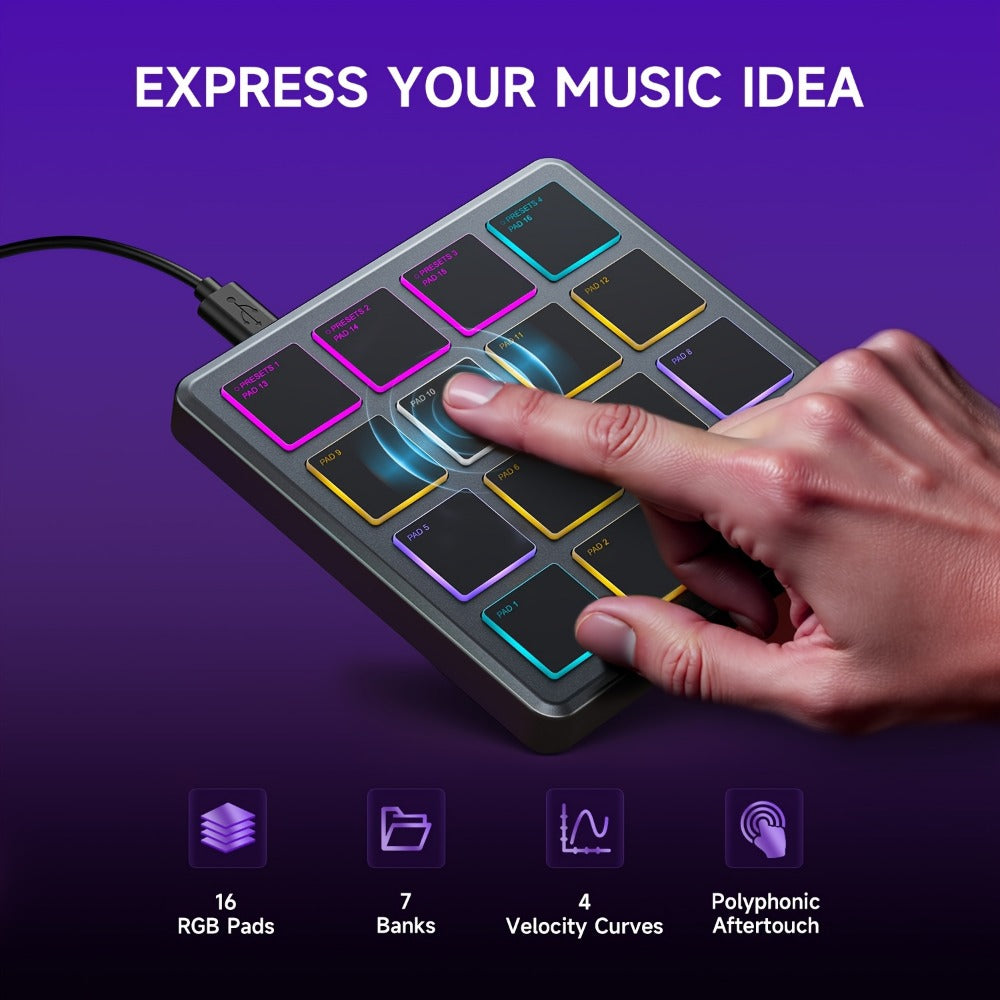 Donner Starrypad Mini MIDI Controller with 16 RGB Pads and Wireless detail image - detail view 4