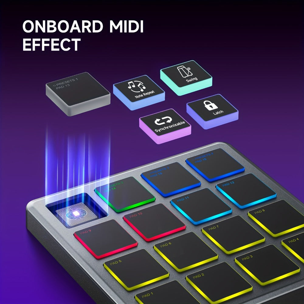 Donner Starrypad Mini MIDI Controller with 16 RGB Pads and Wireless detail image - detail view 5