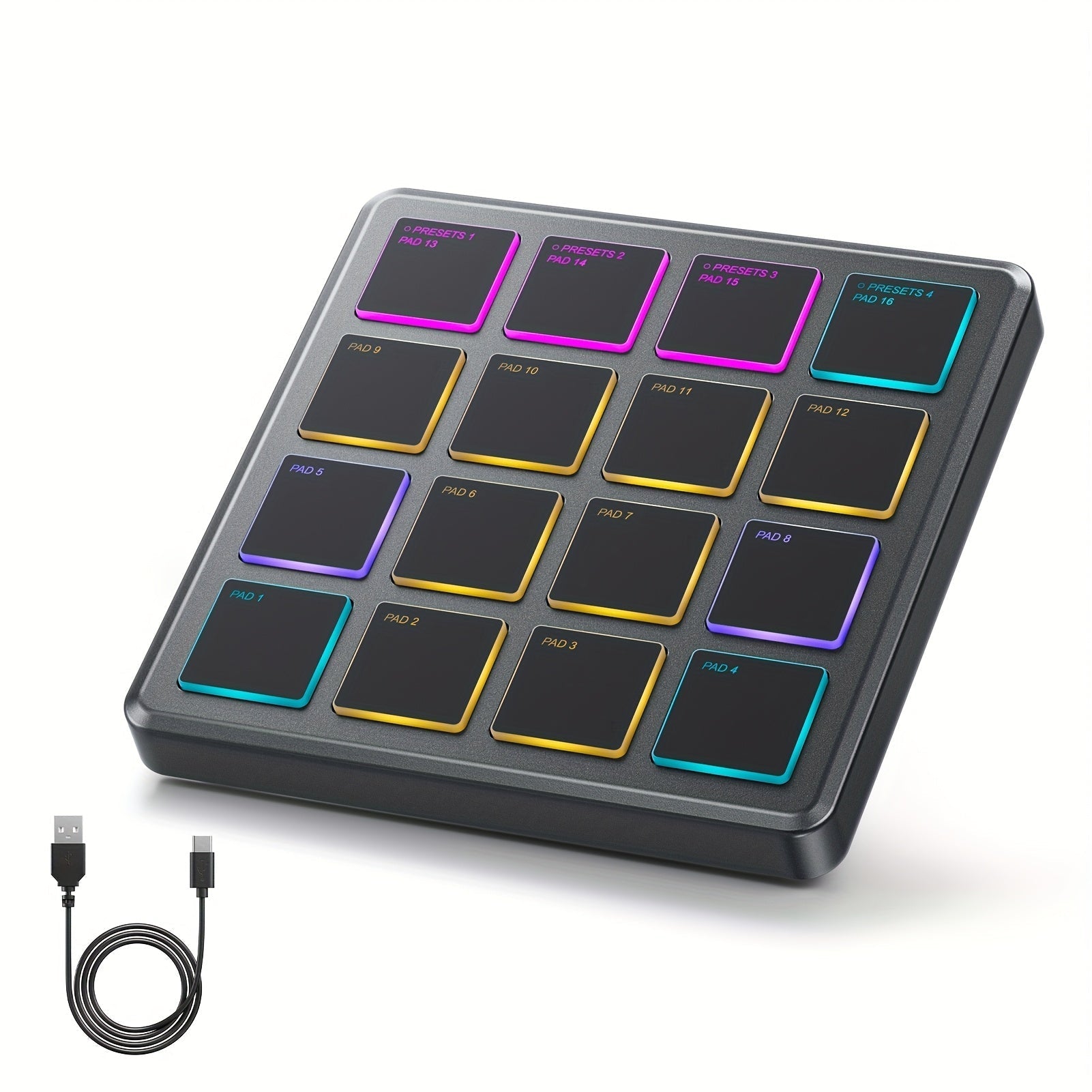 Donner Starrypad Mini MIDI Controller with 16 RGB Pads and Wireless shown in the Gray option