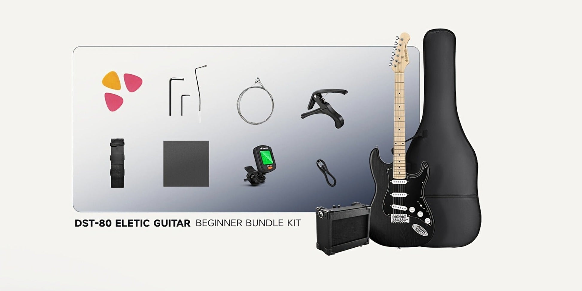 DST-80 Full Size Electric Guitar Kit with SSS Pickups and Amplifier detail image - detail view 20