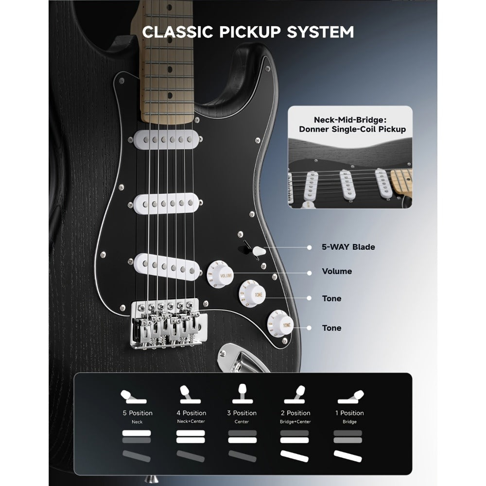 DST-80 Full Size Electric Guitar Kit with SSS Pickups and Amplifier detail image - detail view 4