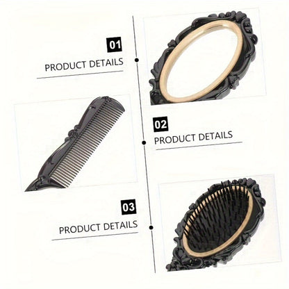 Retro Hair Comb Set with Mirror Scalp Massage Hairbrush Pocket Mirror Vintage Vanity Brush Set for Women Girls Travel Daily Grooming Makeup