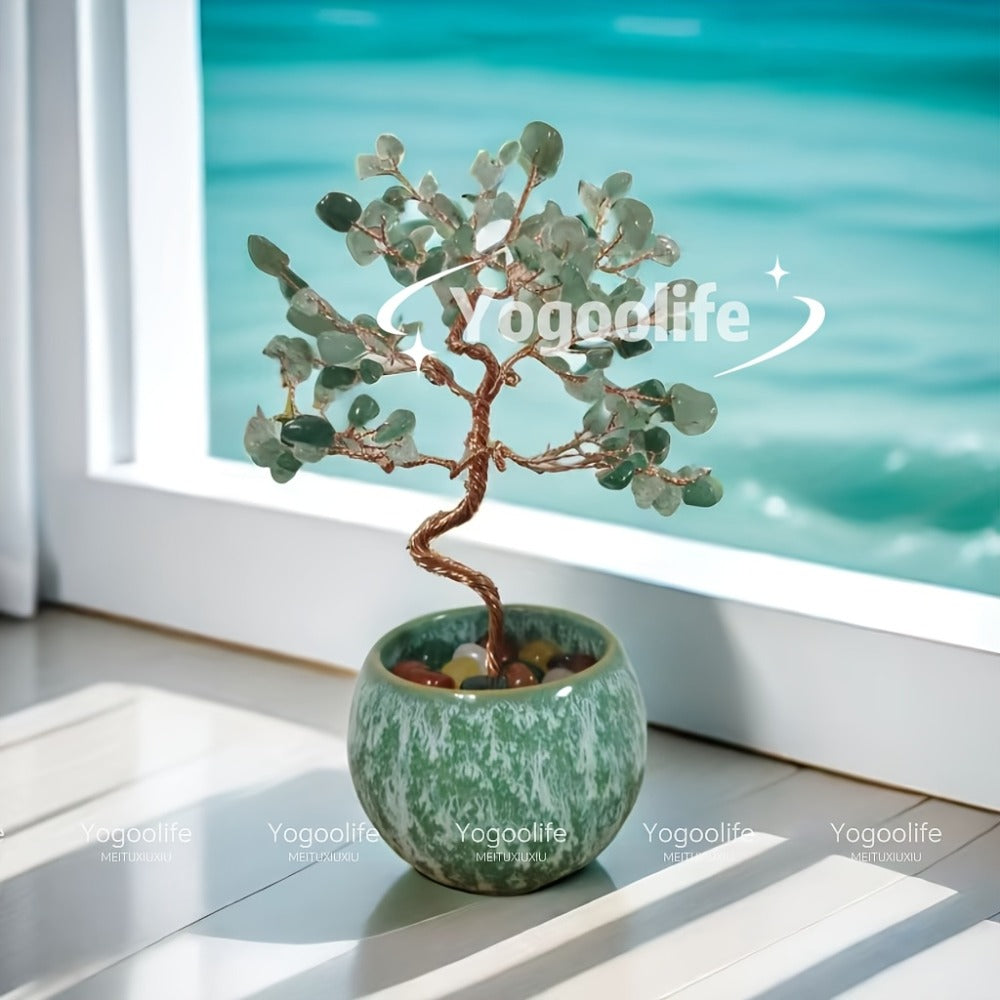 Natural Crystal Gemstone Tree with Ceramic Base 7 Inch Handmade Healing Stone Bonsai Tree for Entryways, Bedrooms and Living Spaces
