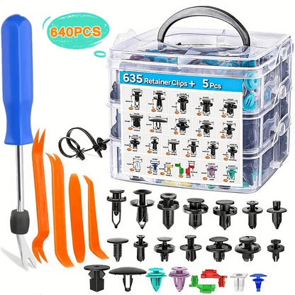 Automotive Push Retainer Clip Kit with 115, 635, 640 or 1290-Piece Options and Pictured Removal Tools