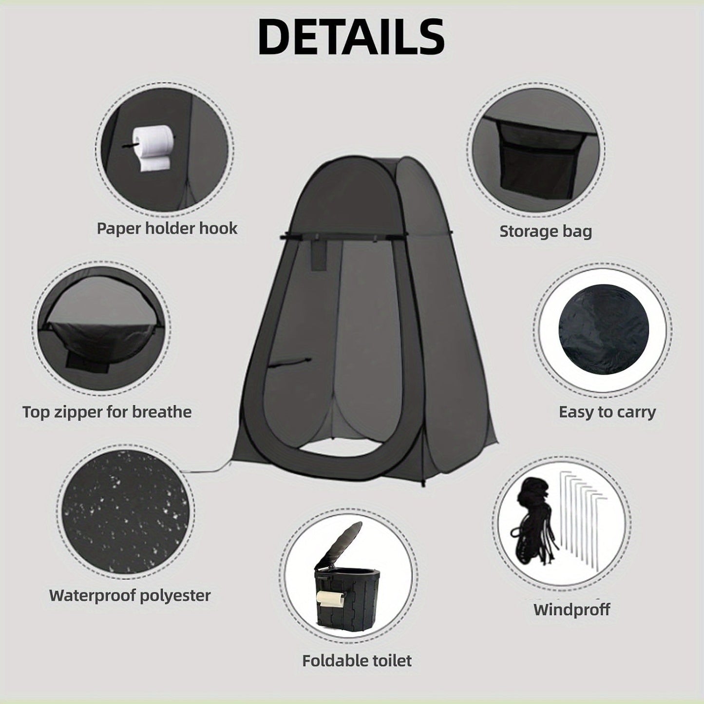 Pop-Up Privacy Tent with Portable Camping Toilet for Adults, Foldable Outdoor Shower Changing Potty Tent Kit with 12 Toilet Bags