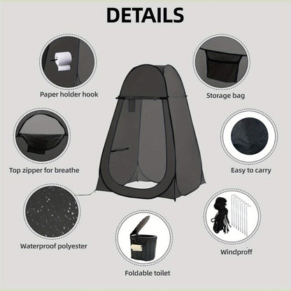 Pop-Up Privacy Tent with Portable Camping Toilet for Adults, Foldable Outdoor Shower Changing Potty Tent Kit with 12 Toilet Bags