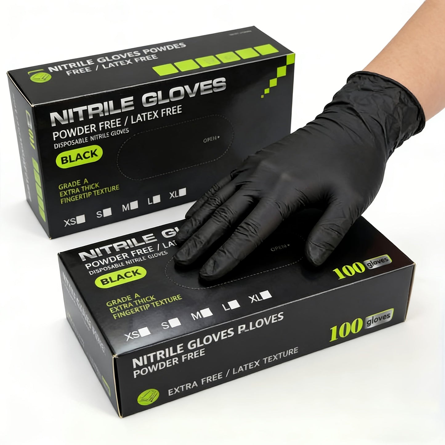 Black Nitrile Disposable Gloves in 100-Count Packs with 6 Mil Label and M, L or XL Size Options