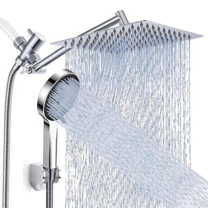 High Pressure Rainfall Handheld Shower Head Combo, 11-Inch Extension Arm, 9 Settings, 180° Adjustable, Anti-Leak with Holder