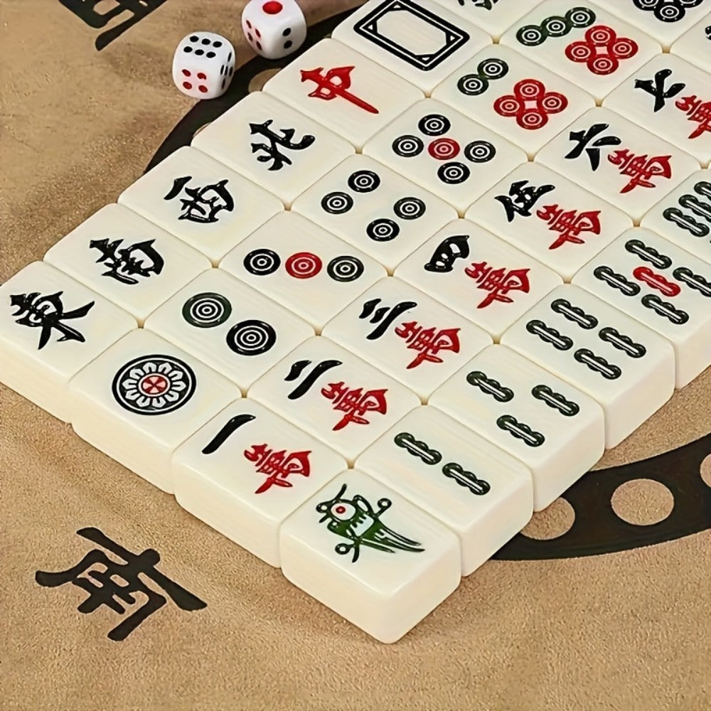 Mini Mahjong Set Portable Travel Size – Authentic Compact Mahjong Game for Family Fun, Logical Thinking & On-The-Go Entertainment