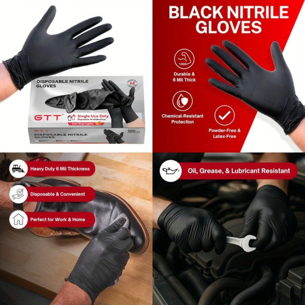 Nitrile Disposable Gloves 200 Count, Black Latex-Free Powder-Free Exam Gloves, Touchscreen Compatible