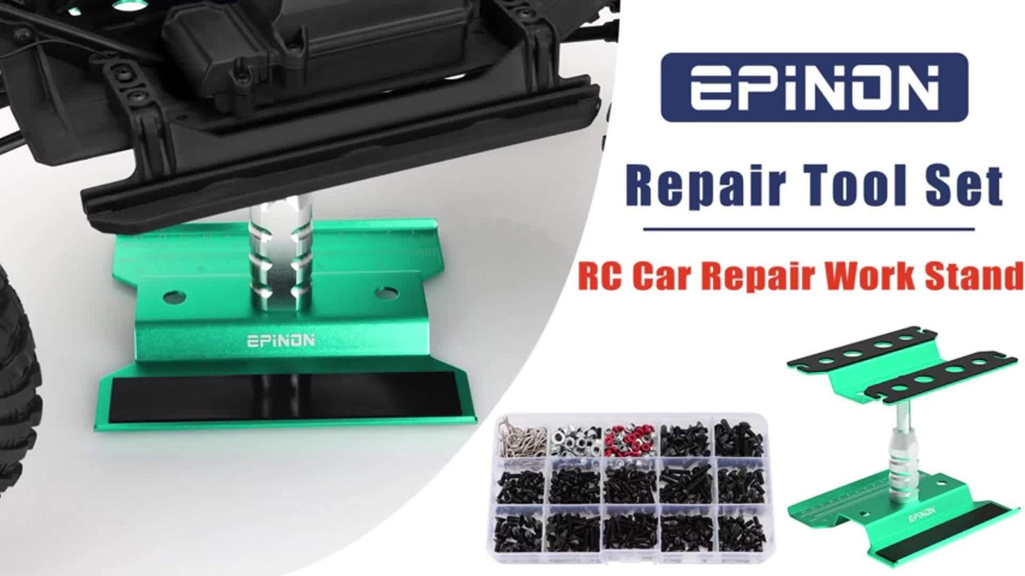 RC Car Maintenance Stand Tool Kit EPINON 360° Rotating Work Stand 520PCS Screw Set Aluminum Screwdriver Bits Compatible with 1/8 1/10 1/12