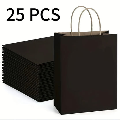Paper Bags with Handles Bulk – Kraft Paper Gift Bags 25/75/100/300 Pcs, Black White Brown Reusable Shopping Bags for Small Business Retail