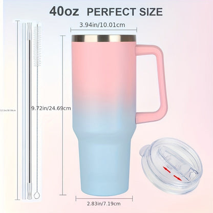 Insulated Tumbler 40 Oz with Carry Bag & Handle – Stainless Steel Thermos with Straw & Spout Lid – Ice Compatible Gym Water Bottle & Travel