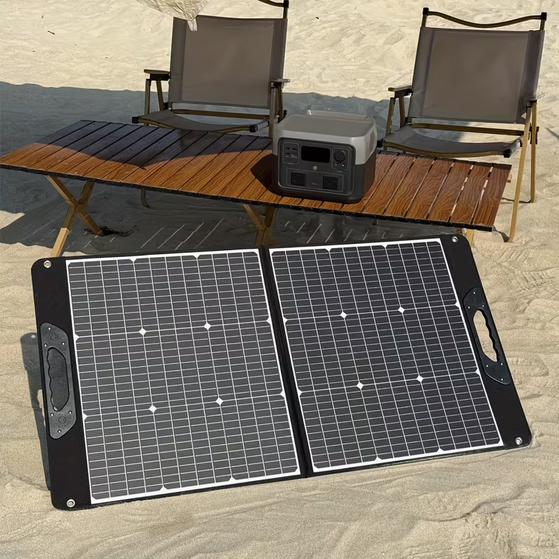 Foldable Solar Panel 200W 23.5% High Efficiency 20V Portable with 2 Brackets Solar Cable for Camping RV for Garden, Patio and Yard Use