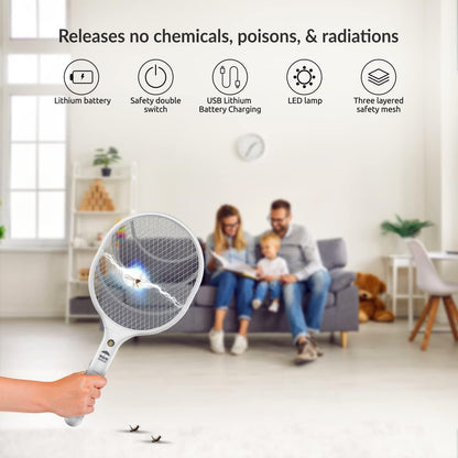 Electric Fly Swatter Racket Rechargeable 2-Pack, 3000V Bug Zapper with LED Light, USB Charging