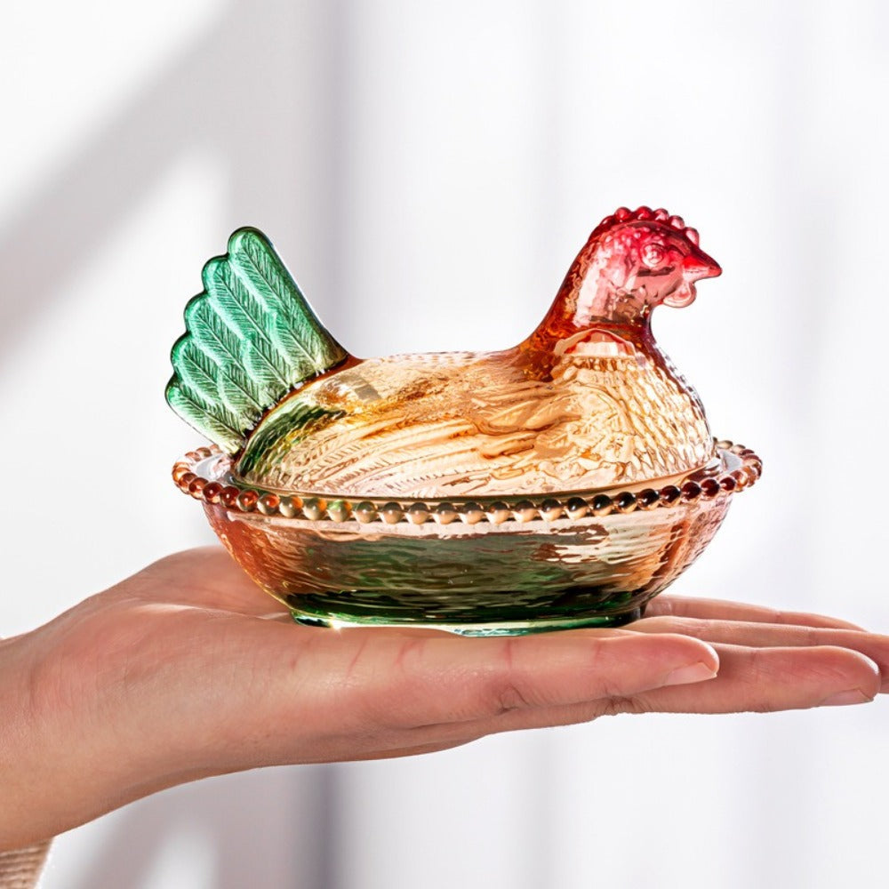 Chicken Shaped Glass Storage Jar with Lid Decorative Pearl Hen Candy Jar Reusable Desktop for Home Cooking, Dining and Outdoor Meals
