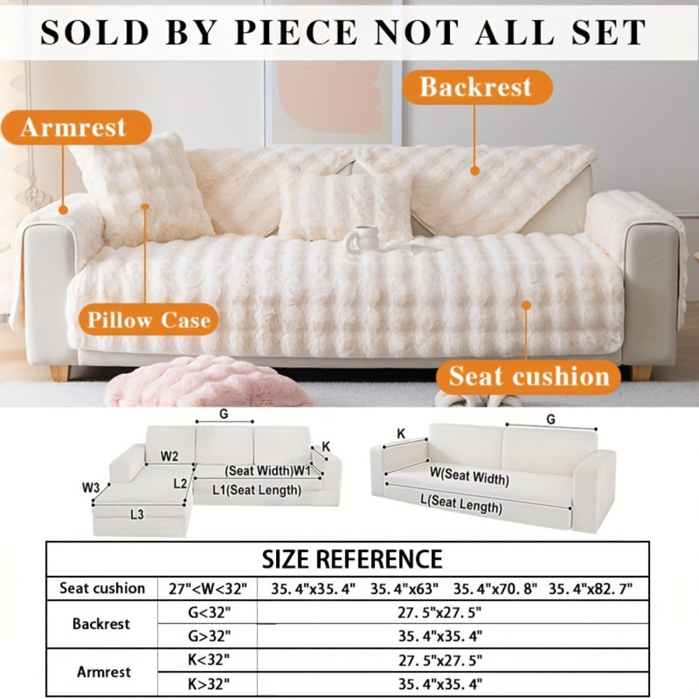 Sofa Cover Thick Faux Rabbit Plush Panels with Backing Detail for Seat, Armrest, Backrest or Pillowcase