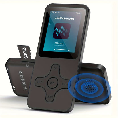Bluetooth 5.0 MP3 Player with 64GB Micro SD Card, Built-In Speaker, FM Radio, Voice Recorder, E-Book & Photo Viewer