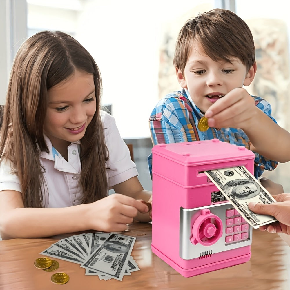 Electronic ATM Piggy Bank for Kids, Digital Coin & Cash Money Bank with Password Lock, Holds 600 Coins or 100 Bills