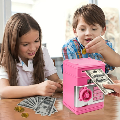 Electronic ATM Piggy Bank for Kids, Digital Coin & Cash Money Bank with Password Lock, Holds 600 Coins or 100 Bills