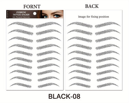 6D Eyebrow Tattoo Stickers Waterproof 8 Pcs for Women Girls, for Temporary Body Art, Festivals and Costumes