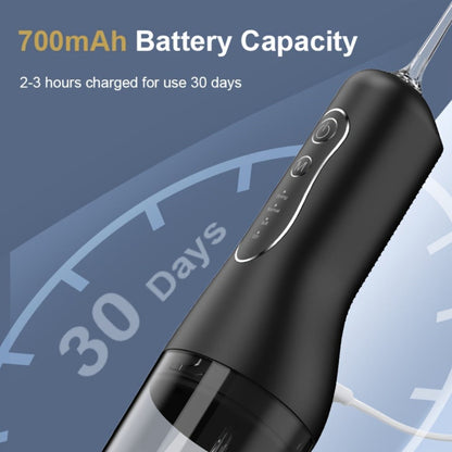 Water Flosser Cordless Black 300ml Oral Irrigator with Four Modes, Four Nozzles, 700mAh Battery, USB Charging and IPX7 Rating