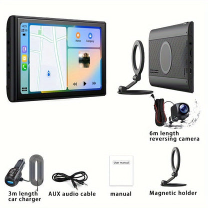 Portable Car GPS Navigation 8" – Wireless CarPlay & Android Auto, HD Touchscreen, Magnetic Mount, Mirror Link, FM Radio, AUX/USB/TF