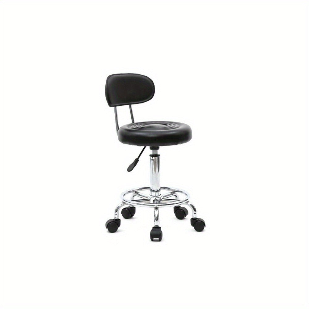 Salon Stool with Back & 360° Swivel, Adjustable Height 18.9", 22.8", Round Padded Cushion Seat, Chrome Base