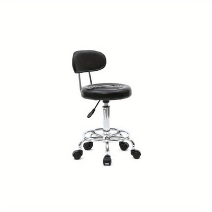 Salon Stool with Back & 360° Swivel, Adjustable Height 18.9", 22.8", Round Padded Cushion Seat, Chrome Base